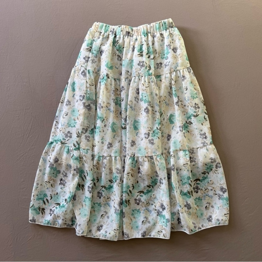Y2K Boho Floral Tiered Midi Skirt Sz XS
